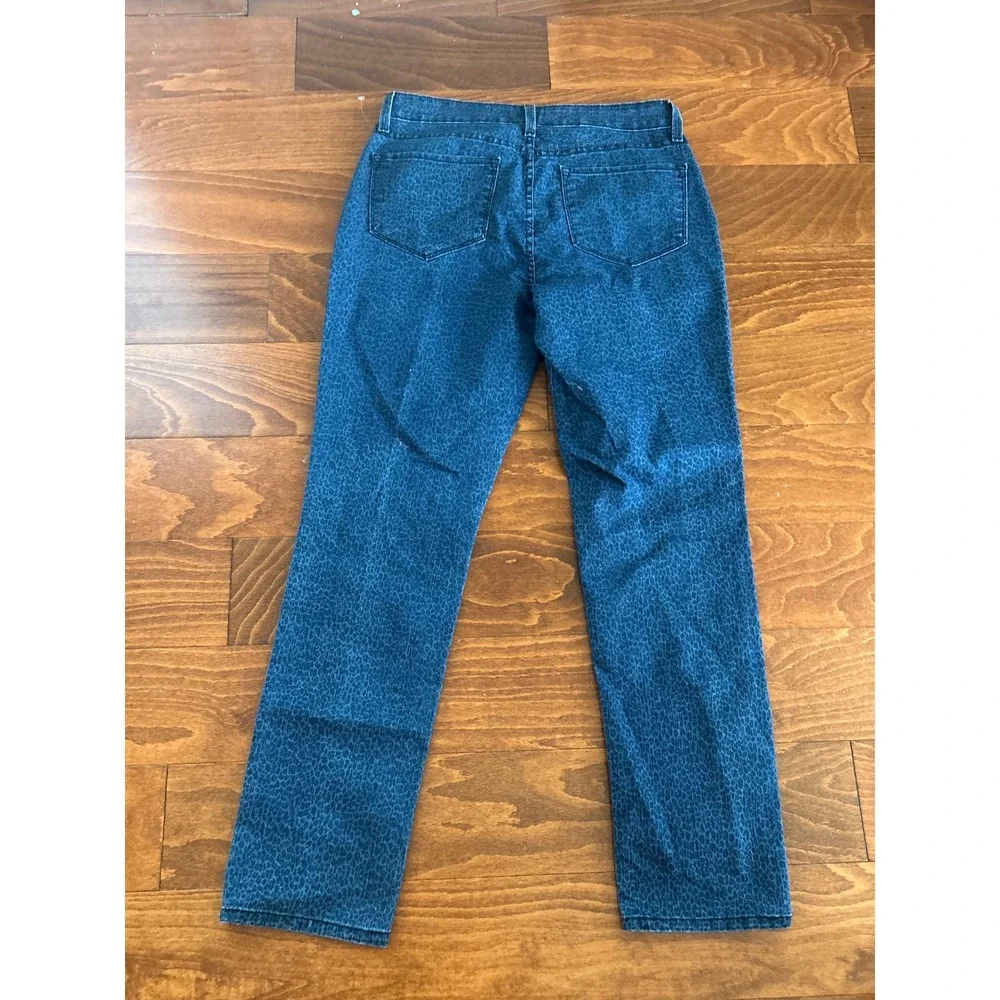 NYDJ Women Blue Leopard‎ Print Straight Leg Jeans Lift Tuck Technology Size 10